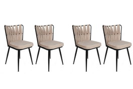 Hanah Home Kuşaklı-221 V4 Juego de 4 Sillas en Terciopelo Crema y Negro